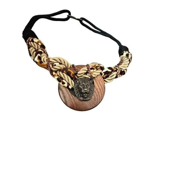 Vintage 80's statement belt lion head jungle braided stretchy one size - Picture 6 of 7